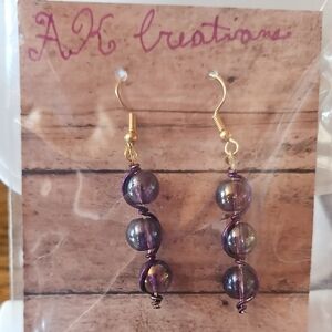 Handmade Purple and Gold Dangle Earrings